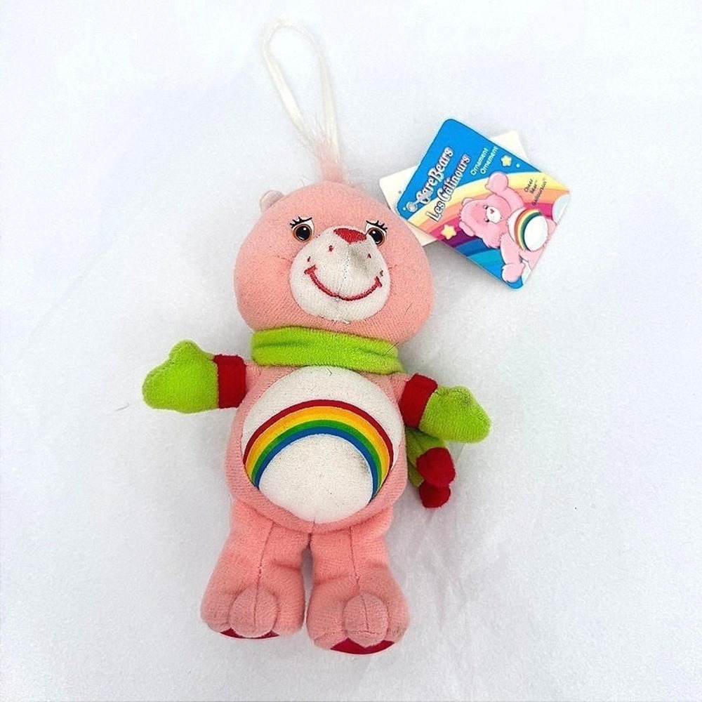 Care Bears Cheer Bear Plush Ornament Pink Rainbow Scarf Mittens Holiday 2005 NEW